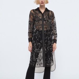 ZARA EMBROIDERED TULLE BLOUSE